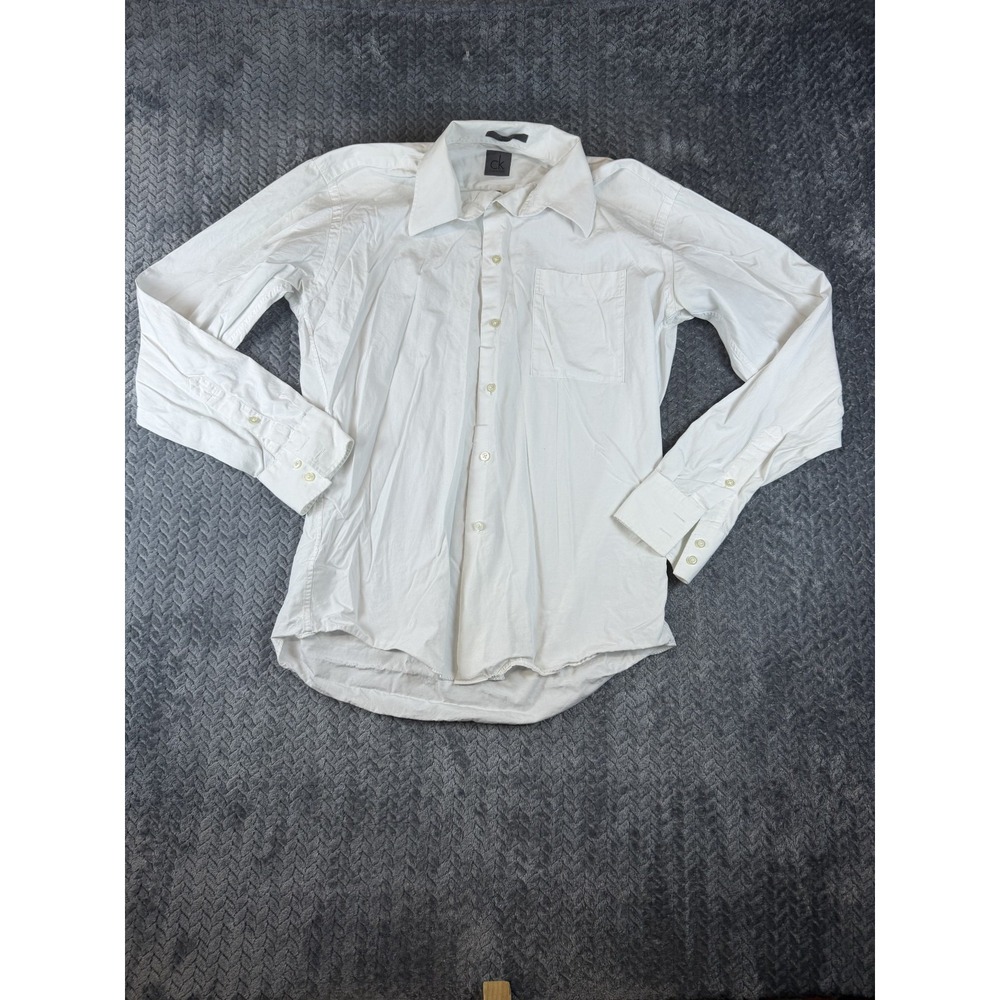 Calvin Klein Mens White Cotton Dress Shirt 15.5 34/35 Regular Fit Non-Iron